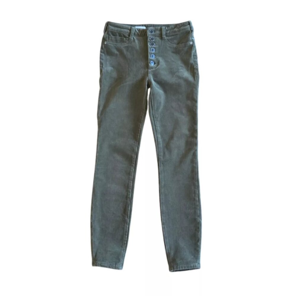 PILCRO Anthropologie Corduroy Olive Green Button Fly High Rise Skinny Pants 28T